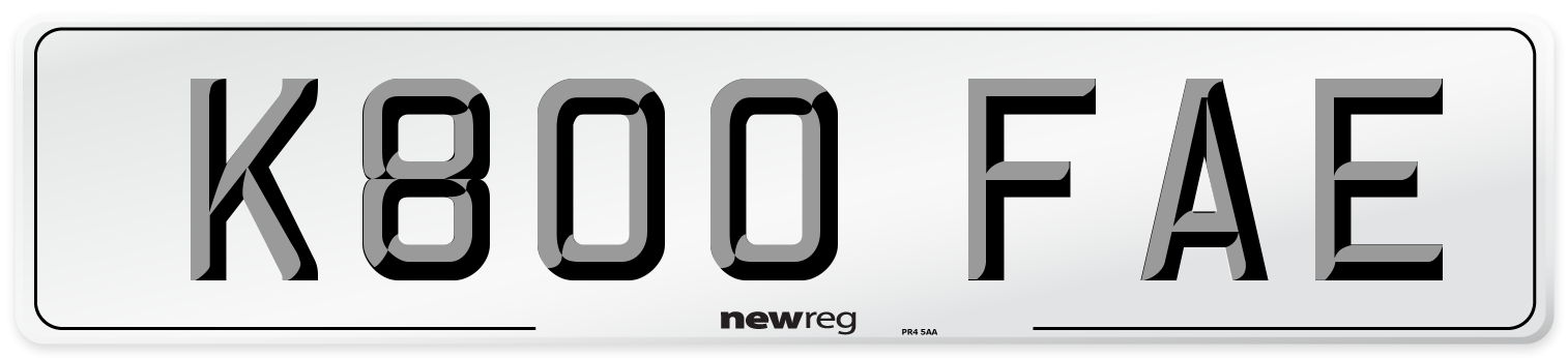 K800 FAE Number Plate from New Reg